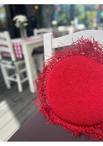 Kırmızı Kağıt Ip Rafya Dekor Kırlent Yuvarlak fiyatları