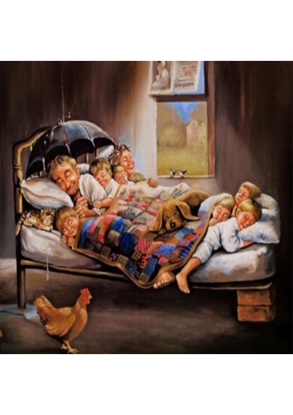 Canvas Mutlu Aile Sayılarla Boyama Seti Kasnaklı