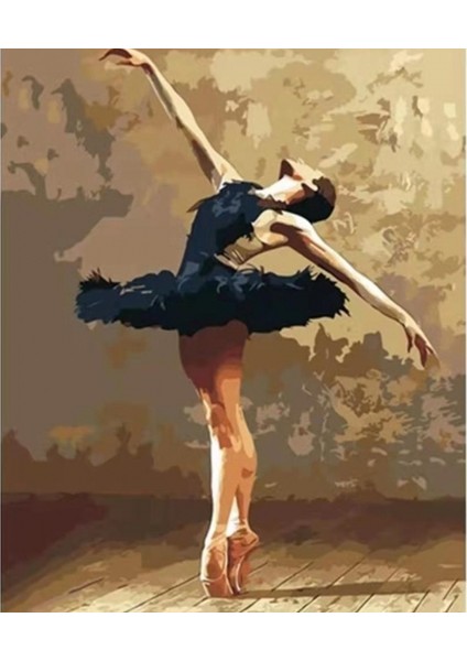 Canvas Siyah Elbiseli Balerin Sayılarla Boyama Seti Kasnaklı