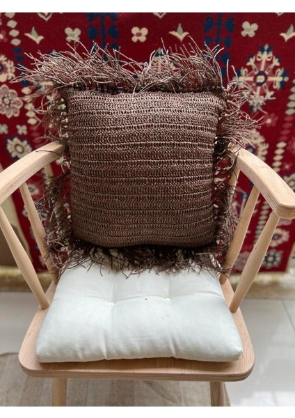 Kahverengi Rafya Ip Kırlent (Çift Tarafı Örgü)