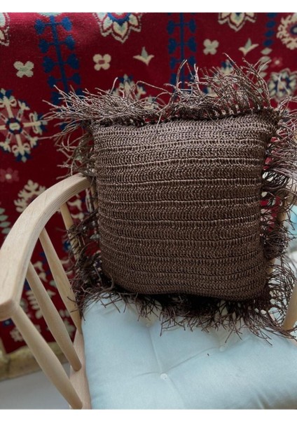 Kahverengi Rafya Ip Kırlent (Çift Tarafı Örgü) modelleri