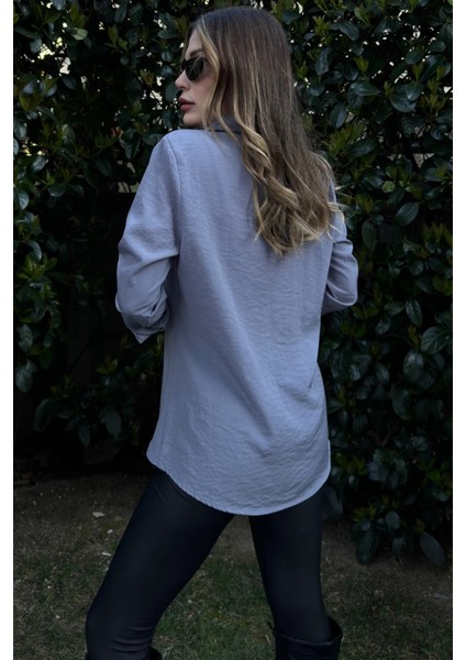 Kadın Antrasit Gümüş Klasik Yaka Uzun Kol Regular Kesim Standart Boy Gömlek (Özel Kumaş) fiyatları