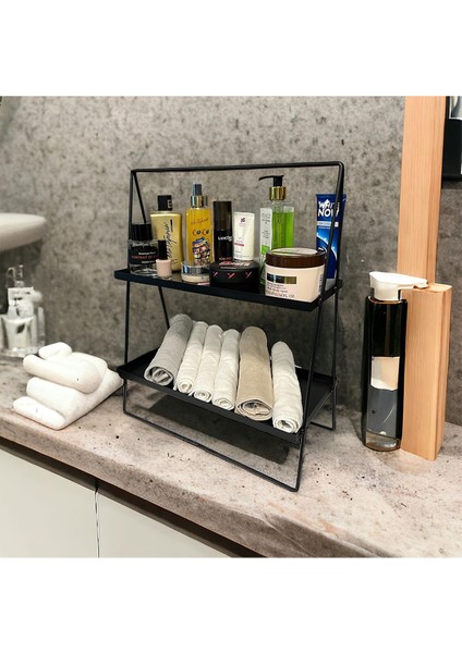 2 Katlı Üçgen Siyah Metal Banyo, Mutfak, Makyaj Organizatörü - Model 2 modelleri