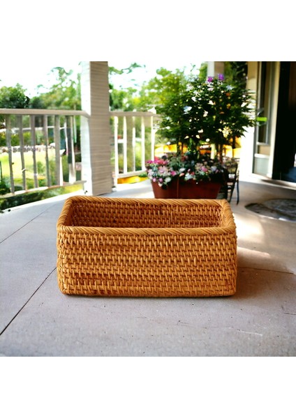 Dekoratif Doğal Rattan Saklama Kutusu Çok Amaçlı Düzenleyici Mutfak Banyo Oda Organizer 25CM Ocean Point