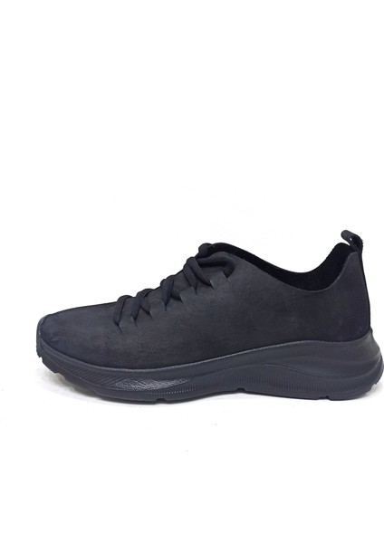 Siyah Deri Kadın Sneaker Spor Ayakkabı