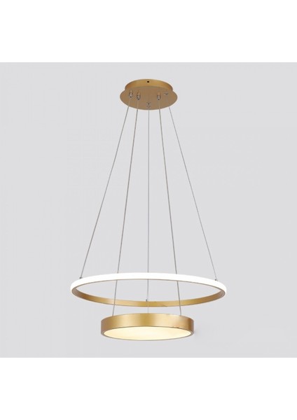 Gold Ø60CM, 3 Işık, Kumandalı, Halka Davul Avize, Sarkıt Modern Aydınlatma, Dekoratif Işık