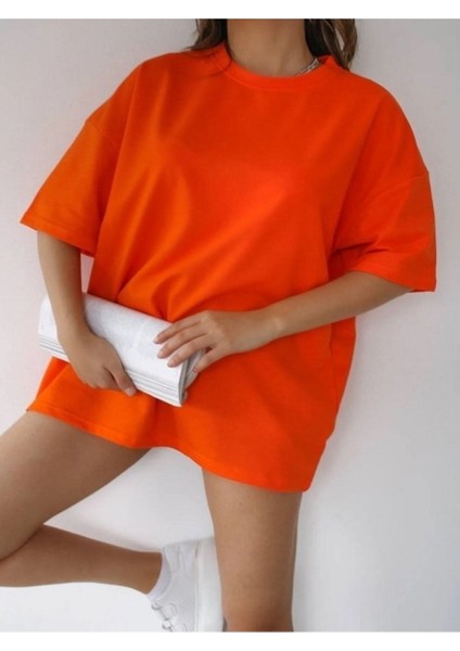 Oversize Basıc T-Shirt Kısa Kollu Bisiklet Yaka