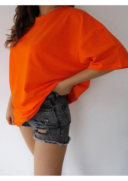 Oversize Basıc T-Shirt Kısa Kollu Bisiklet Yaka