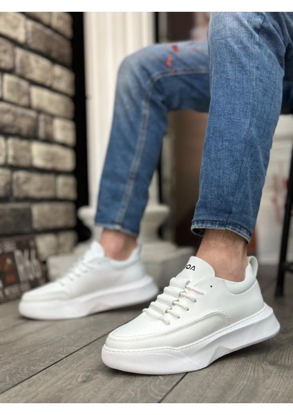 BA0332 Merdiven Desen Bağcıklı Erkek Yüksek Taban Beyaz Cilt Spor Ayakkabı fiyatları