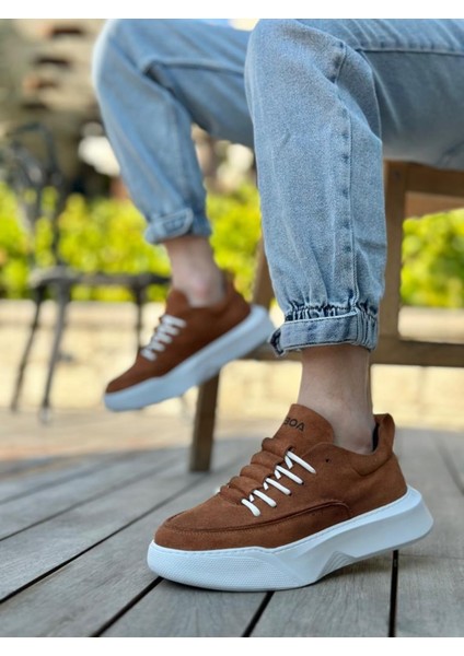 BA0332 Merdiven Desen Bağcıklı Erkek Yüksek Taban Taba Süet Beyaz Taban Spor Ayakkabı fiyatları