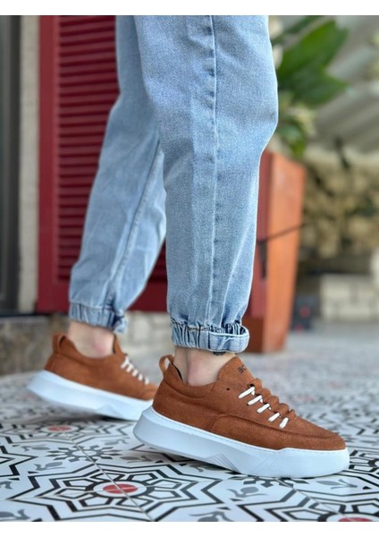 BA0332 Merdiven Desen Bağcıklı Erkek Yüksek Taban Taba Süet Beyaz Taban Spor Ayakkabı fırsatları