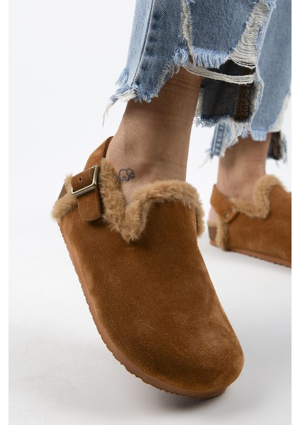 Holly Kürklü Kadın Hakiki Deri Kürklü Hakiki Deri Kemerli Tokalı Taba-Taba Sandalet fiyatları