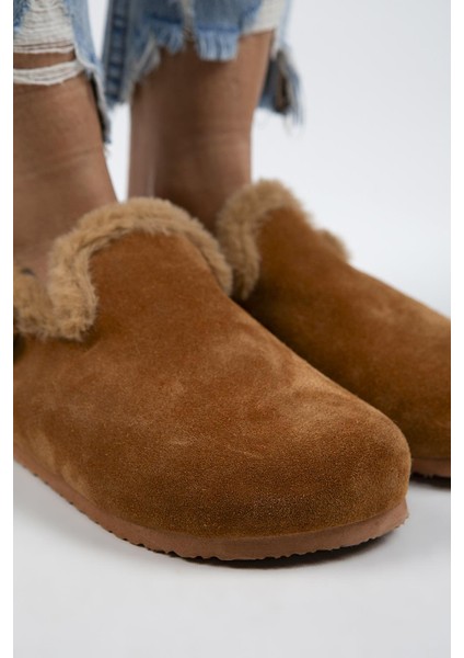 Holly Kürklü Kadın Hakiki Deri Kürklü Hakiki Deri Kemerli Tokalı Taba-Taba Sandalet modelleri