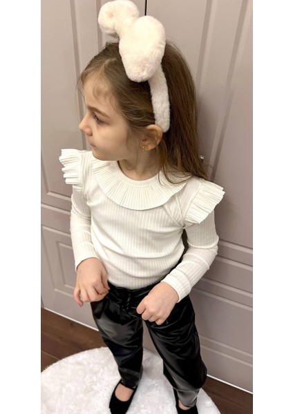 Kız Çocuk Fitilli Bluz ve Deri Pantalon Ikili Takım modelleri
