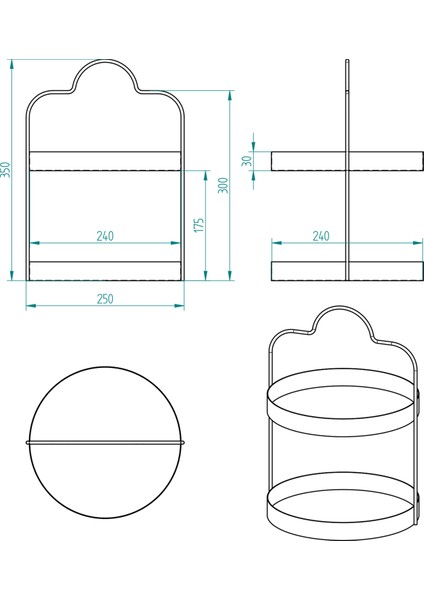 24 cm Yuvarlak Siyah Iki Katlı Banyo Mutfak Makyaj Organizer Rafı Model 1