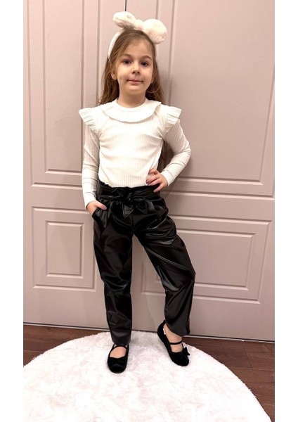 Lolipop Kids Store Kız Çocuk Fitilli Bluz ve Deri Pantalon Ikili Takım