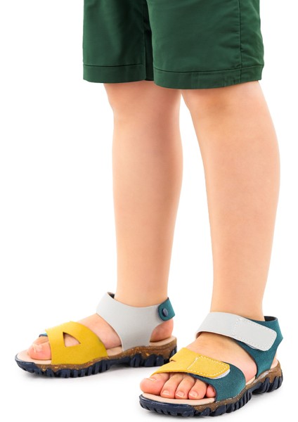 Kiko Kids Erkek Çocuk Sandalet Arz 2362 Petrol - Sarı