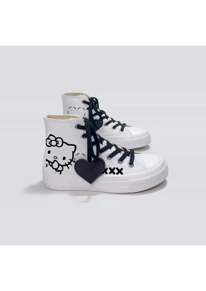 Hello Siyah Kalp Detay Çocuk Keten Ayakkabı Sneaker