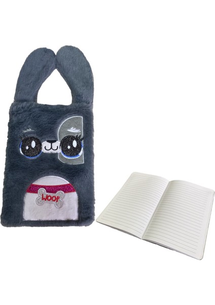 Fy-5 Woof Kulaklı Pelüş Defter 80 Ypr Çizgili - Gri