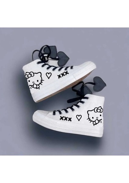 Hello Siyah Kalp Detay Çocuk Keten Ayakkabı Sneaker