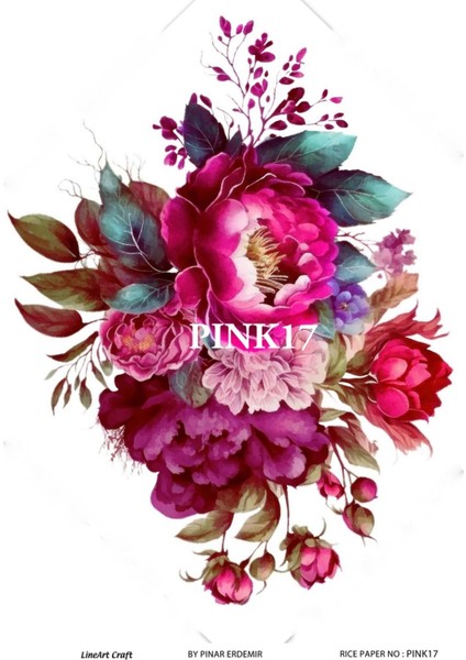 Pink Serisi PINK17 Pembe, Çiçek Desenli Pirinç Dekopaj 30X42