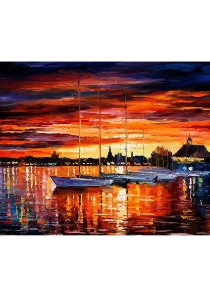 Canvas Teknelerle Günbatımı Sayılarla Boyama Seti Kasnaklı