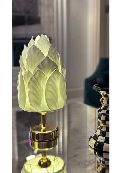 Dekor Yapay Eva Yaprak Desen Kablosuz Masa Lambası Beyaz-Alt Gold( 9V Pil 75-90 Saat) fiyatları