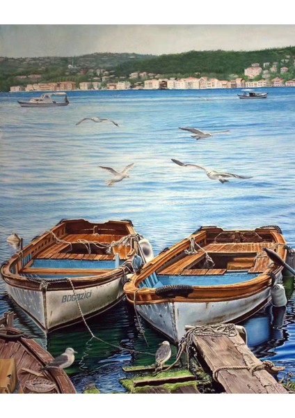 Canvas Kayıklar ve Martılar Sayılarla Boyama Seti Kasnaklı