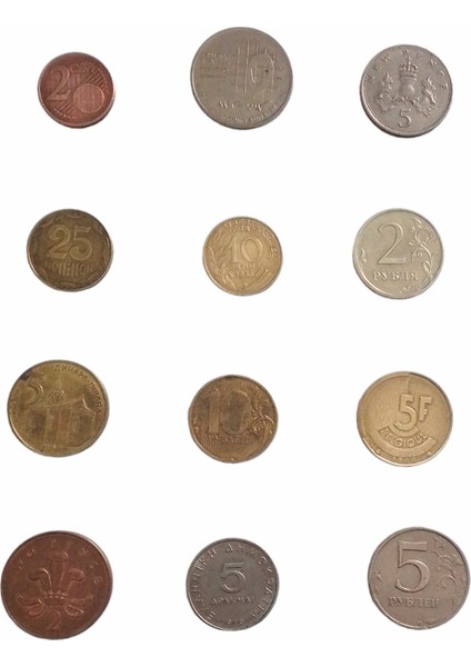 12 Adet Yabancı Madeni Para. Madeni Eski Para. Koleksiyon Para.