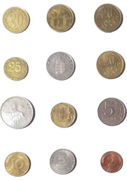 12 Adet Yabancı Madeni Para. Madeni Eski Para. Koleksiyon Para.