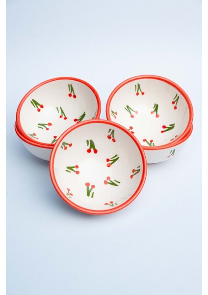 6 Adet Kiraz Desenli 8 cm Seramik Çerezlik Sosluk Reçellik Kahvaltılık Sunumluk Kase,hand Made indirimleri