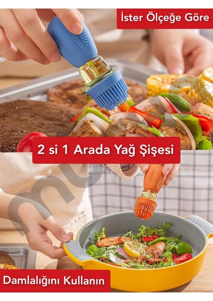 Ölçekli Sızdırmaz Pratik Damlalıklı Cam Hazneli Fırçalı Yağlık Sos Yumurta Fırçası Fırçalı Yağdanlık