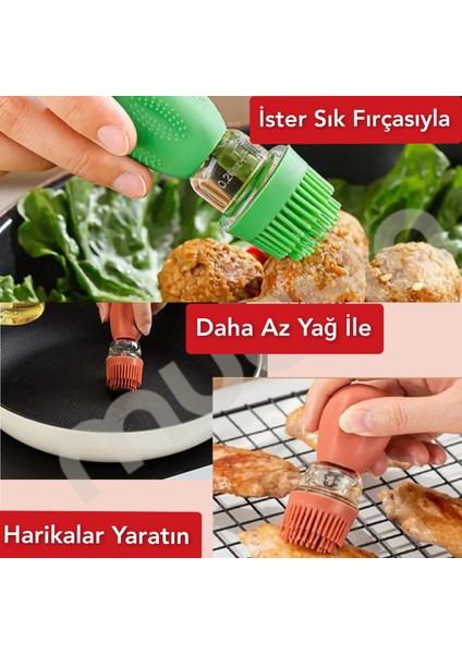 Ölçekli Sızdırmaz Pratik Damlalıklı Cam Hazneli Fırçalı Yağlık Sos Yumurta Fırçası Fırçalı Yağdanlık