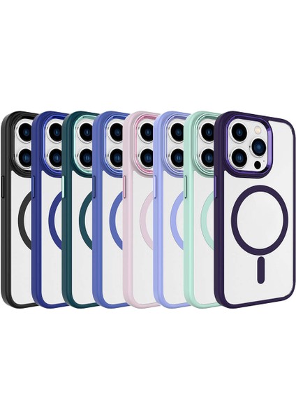 Apple iPhone 15 Pro Max Kılıf Wireless Şarj Özellikli Zore Krom Magsafe Silikon Kapak