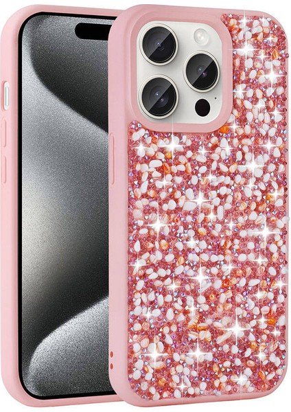 Apple iPhone 15 Pro Max Kılıf Parlak Taşlı Tasarım Zore Linea Kapak