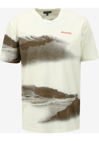 Kırık Beyaz Erkek Bisiklet Yaka Baskılı T-Shirt D4SM-TST3249
