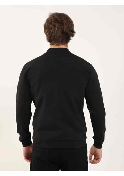 Siyah Erkek Slim Fit Düz Bomber Yaka Triko indirimleri