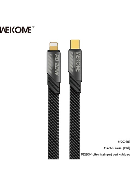 WDC-191 Gri Typ-C + IPHONE PD20W Veri ve Şarj Kablosu