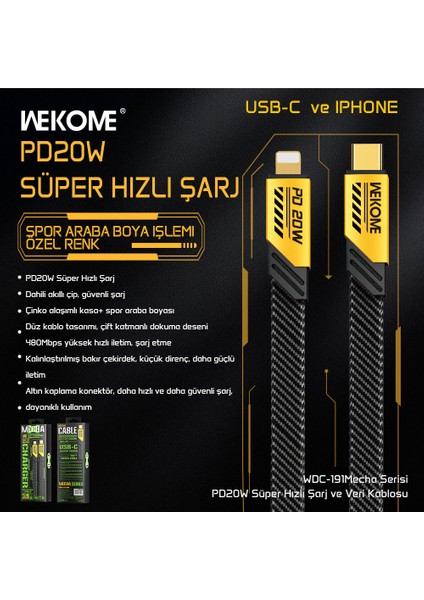 WDC-191 Gri Typ-C + IPHONE PD20W Veri ve Şarj Kablosu fiyatları