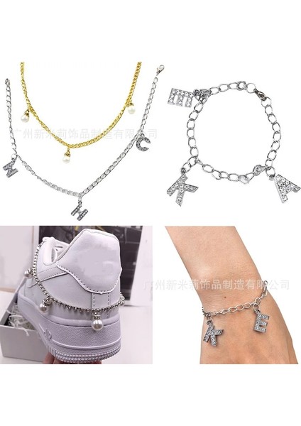 Altın 1 El Yapımı Rhinestone Püskül Ayakkabı Zinciri Kolye Aksesuarları Takı Kadınlar Için Lüks Kristal Dıy Mektup Kolye Ayakkabı Süslemeleri (Yurt Dışından) modelleri