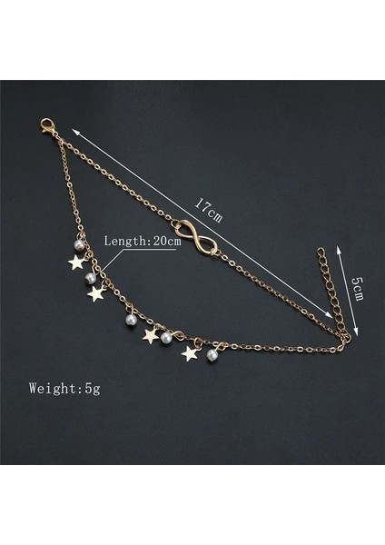 NO.50189 Beden Boho Altın Renk Yıldız Sonsuzluk Halhal Moda Çok Katmanlı Ayak Zinciri Kadınlar Için Yeni Simüle Inci Halhal Bilezik Plaj Takı (Yurt Dışından) indirimleri