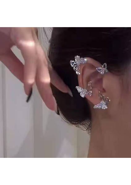 Gümüş Çiçek Sol Trendy Kanca Kulak Klipleri Sahte Piercing Taklidi Kelebek Inci Çiçekler Kulak Manşet Yıldız Ay Klip Küpe Kadınlar Için Takı Hediyeler (Yurt Dışından)