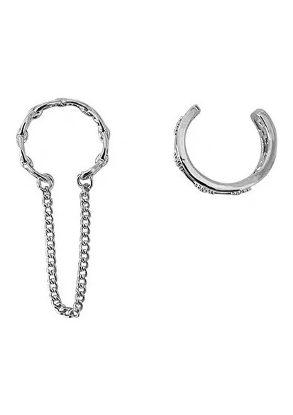 Gümüş Rengi Sıpengjel Uzun Zincirli Kulak Manşet Seti Olmayan Piercing Klipler Sahte Kıkırdak Küpe Kadınlar Takı Için Küpe Sahte Piercing Klip (Yurt Dışından)