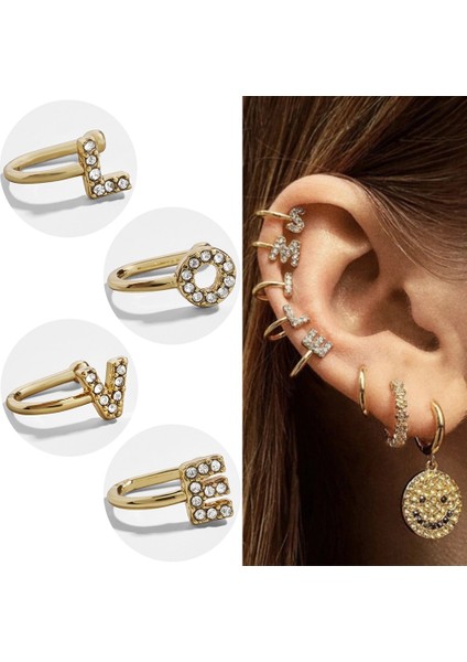 ZJ4177 Ingilizce Harfler Zirkon Kulak Piercing Küpe Kadınlar Için Kaya Vintage Kristal Kulak Manşet Küpe Kızlar Jewerly Hediyeler (Yurt Dışından)