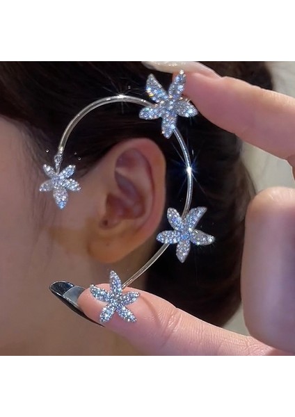 Çiçek 2 Altın R Moda Çiçek Yıldız Kulak Manşet Sahte Piercing Küpe Kadın Kız Lüks Zircog Kelebek Kulak Klipsi Parti Küpe Takı (Yurt Dışından)