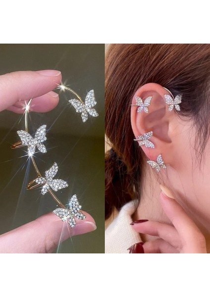 B2383-2-1 G Zirkon Kelebek Küpe Manşet Kulak Klipsi Kadınlar Kızlar Için Moda Kulak Kancası Hiçbir Piercing Yapraklar Küpe Düğün Takı Hediye (Yurt Dışından)