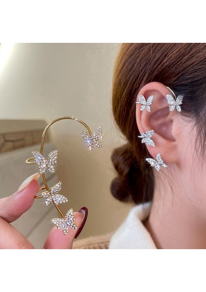 B2383-2-1 G Zirkon Kelebek Küpe Manşet Kulak Klipsi Kadınlar Kızlar Için Moda Kulak Kancası Hiçbir Piercing Yapraklar Küpe Düğün Takı Hediye (Yurt Dışından)