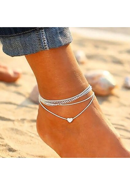 S054 Boho Ilk Halhal Kalp Infinity Gümüş Renk Ayak Bileği Bilezik Bacak Zinciri Üzerinde Yıldız Halhal Kadınlar Için Ayak Bileği Plaj Ayak Takı (Yurt Dışından)
