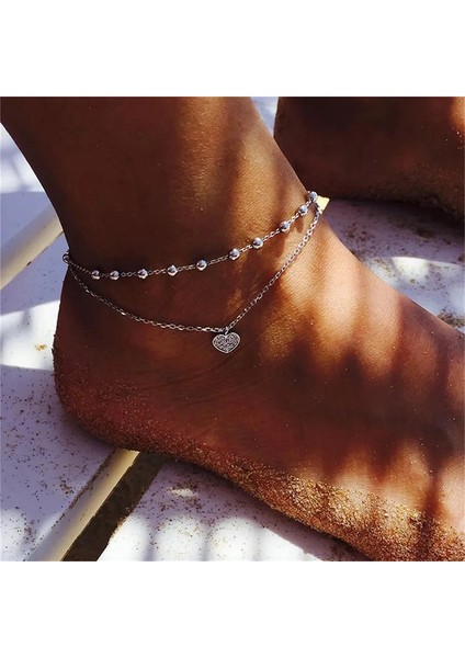 S054 Boho Ilk Halhal Kalp Infinity Gümüş Renk Ayak Bileği Bilezik Bacak Zinciri Üzerinde Yıldız Halhal Kadınlar Için Ayak Bileği Plaj Ayak Takı (Yurt Dışından)
