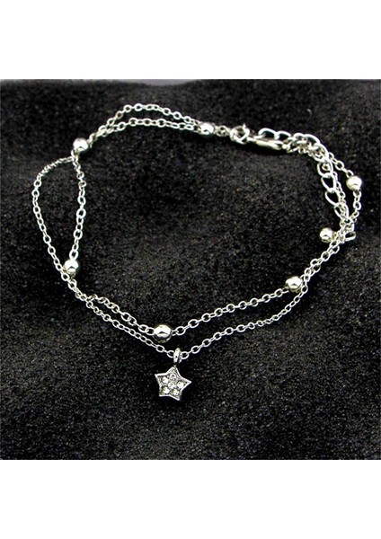 S054 Boho Ilk Halhal Kalp Infinity Gümüş Renk Ayak Bileği Bilezik Bacak Zinciri Üzerinde Yıldız Halhal Kadınlar Için Ayak Bileği Plaj Ayak Takı (Yurt Dışından)
